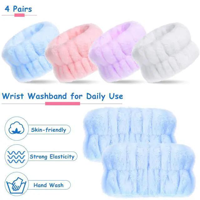 Alt view image 4 of 7 - 4 Pairs Wrist Bands for Washing Face Wrist Spa Microfiber Wash Towel Band Scrunchies Absorbent Wristbands Sweatband for Women Prevent Liquid from Spilling(Lovely Colors)