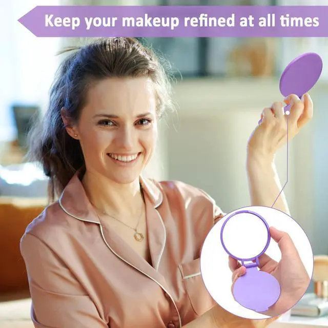 Alt view image 5 of 7 - 12P Mini Folding Mirror Round Compact Mini Handheld Makeup Mirror
