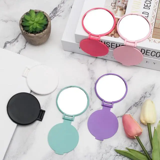 Alt view image 6 of 7 - 12P Mini Folding Mirror Round Compact Mini Handheld Makeup Mirror