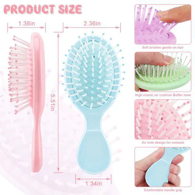 Alt view image 2 of 7 - 4 PCS Mini Wet Hair Brush Easter Basket Stuffers for Women Teens Girls, Small Hair Brush for Pockets, Bachelorette Party Favors, Bridesmaid Gift, Spa Party Supplies, Travel Mini Brush