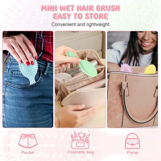 Alt view image 5 of 7 - 4 PCS Mini Wet Hair Brush Easter Basket Stuffers for Women Teens Girls, Small Hair Brush for Pockets, Bachelorette Party Favors, Bridesmaid Gift, Spa Party Supplies, Travel Mini Brush