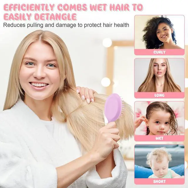 Alt view image 6 of 7 - 4 PCS Mini Wet Hair Brush Easter Basket Stuffers for Women Teens Girls, Small Hair Brush for Pockets, Bachelorette Party Favors, Bridesmaid Gift, Spa Party Supplies, Travel Mini Brush