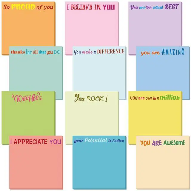 Main image of 12 Pcs Sticky Notes Gifts Bulk,Appreciation,Simple Color