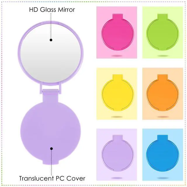 Alt view image 2 of 7 - 6 Pieces Compact Mirrors Bulk, Mini Folding Pocket Mirrors for Purse, Small Portable Makeup Stuffs for Travel, Girls, Party Favors, Wedding Birthday Goodie Bags (Bright Colors)