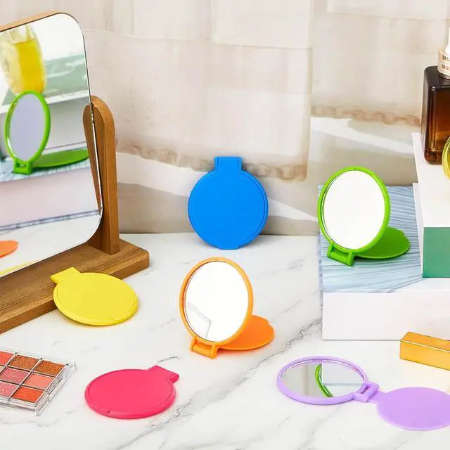 Alt view image 4 of 7 - 6 Pieces Compact Mirrors Bulk, Mini Folding Pocket Mirrors for Purse, Small Portable Makeup Stuffs for Travel, Girls, Party Favors, Wedding Birthday Goodie Bags (Bright Colors)