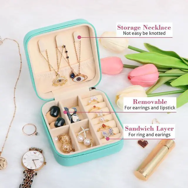 Alt view image 3 of 7 - Small Travel Jewelry Case Organizer,Mini Travel Essentials for Women,Bridesmaid Gifts Birthday Gifts for Women,Small Jewelry Box for Girls 8-12