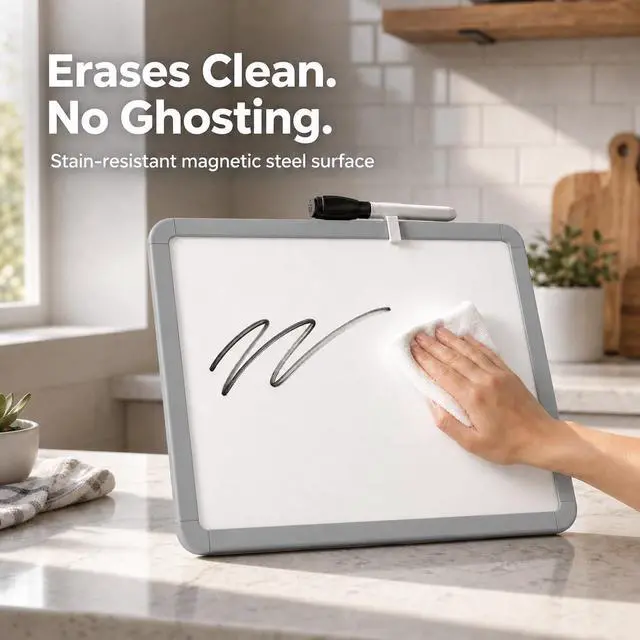 Alt view image 2 of 5 - Small Magnetic Dry Erase Board Set (14 x 11 Inch) Gray Framed Mini Whiteboard for Fridge, Locker Includes Black Marker with Eraser Cap Personal Writing Tablet for Home Office, and Organization