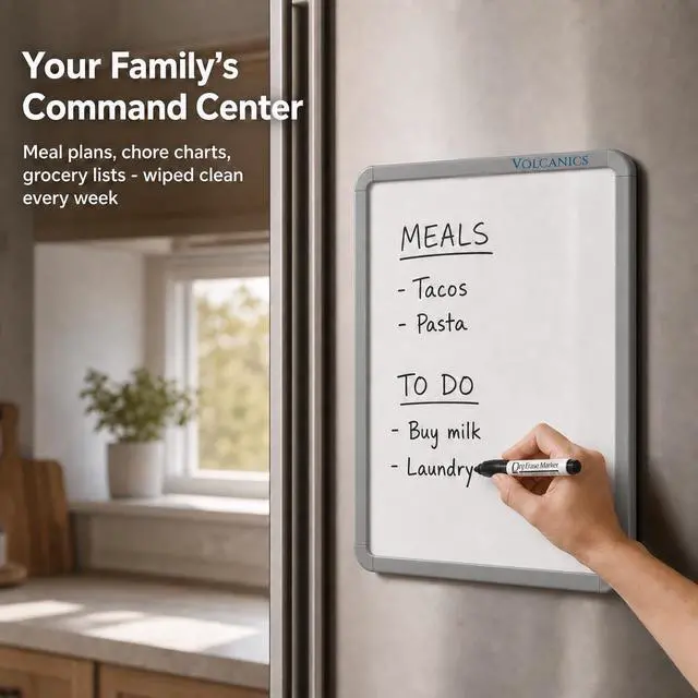 Alt view image 4 of 5 - Small Magnetic Dry Erase Board Set (14 x 11 Inch) Gray Framed Mini Whiteboard for Fridge, Locker Includes Black Marker with Eraser Cap Personal Writing Tablet for Home Office, and Organization