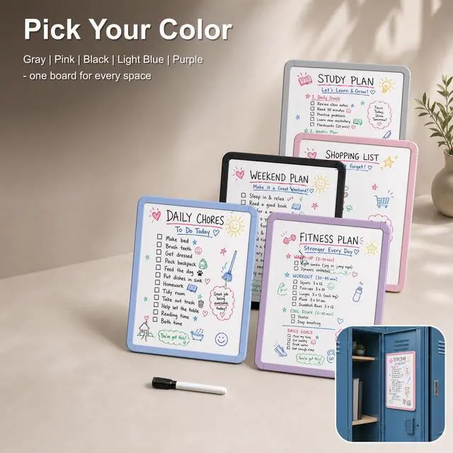 Alt view image 5 of 5 - Small Magnetic Dry Erase Board Set (14 x 11 Inch) Gray Framed Mini Whiteboard for Fridge, Locker Includes Black Marker with Eraser Cap Personal Writing Tablet for Home Office, and Organization