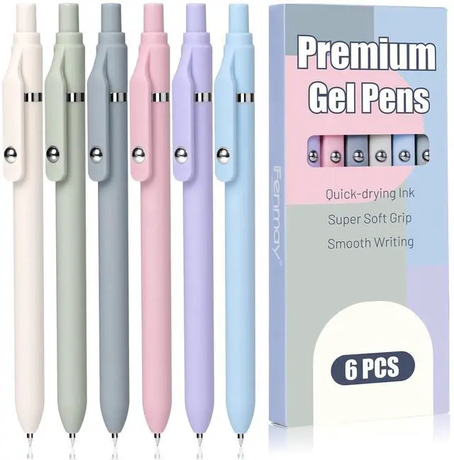 Main image of Gel Pens, 6 Pcs Smooth Writing Pens No Bleed & Smear, Black Ink Cute Pens Fine Point (0.5mm), Retractable Aesthetic Pens School Office Supplies for Women & Men