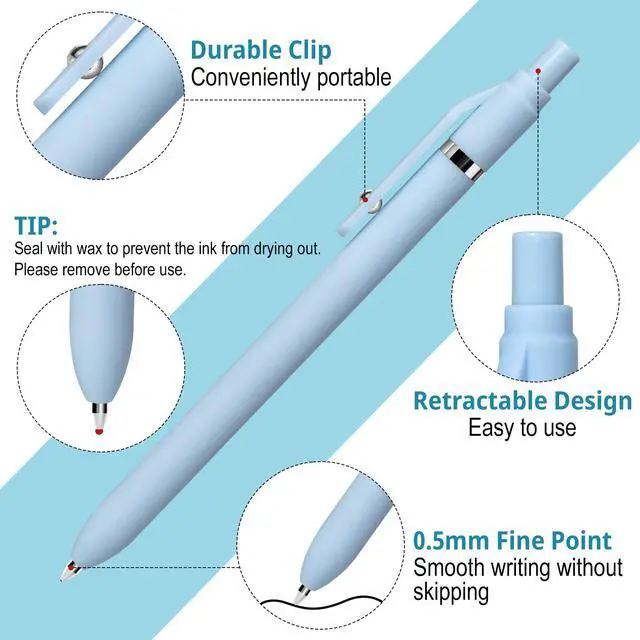 Alt view image 5 of 7 - Gel Pens, 6 Pcs Smooth Writing Pens No Bleed & Smear, Black Ink Cute Pens Fine Point (0.5mm), Retractable Aesthetic Pens School Office Supplies for Women & Men