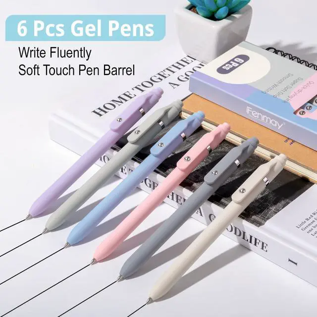Alt view image 7 of 7 - Gel Pens, 6 Pcs Smooth Writing Pens No Bleed & Smear, Black Ink Cute Pens Fine Point (0.5mm), Retractable Aesthetic Pens School Office Supplies for Women & Men