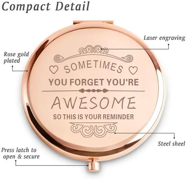 Alt view image 3 of 5 - Personalized Gifts for Women Girls, Custom Gifts for Adult Teen, Inspirational Compact Mirror for Her Friends Sister Daughter, Birthday Graduation Mother Day Basket Stuffers