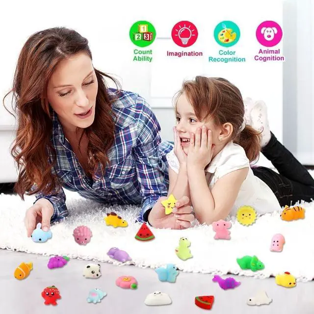 Alt view image 5 of 7 - Squishies Squishy Toy 24pcs Party Favors for Kids Mochi Squishy Toy moji Kids Mini Kawaii squishies Mochi Stress Reliever Anxiety Toys Easter Basket Stuffers fillers with Storage Box