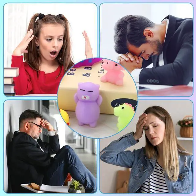 Alt view image 4 of 7 - Squishies Squishy Toy 24pcs Party Favors for Kids Mochi Squishy Toy moji Kids Mini Kawaii squishies Mochi Stress Reliever Anxiety Toys Easter Basket Stuffers fillers with Storage Box