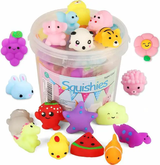 Main image of Squishies Squishy Toy 24pcs Party Favors for Kids Mochi Squishy Toy moji Kids Mini Kawaii squishies Mochi Stress Reliever Anxiety Toys Easter Basket Stuffers fillers with Storage Box