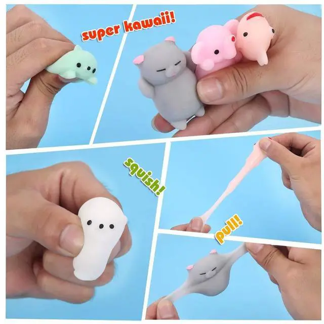 Alt view image 7 of 7 - Squishies Squishy Toy 24pcs Party Favors for Kids Mochi Squishy Toy moji Kids Mini Kawaii squishies Mochi Stress Reliever Anxiety Toys Easter Basket Stuffers fillers with Storage Box