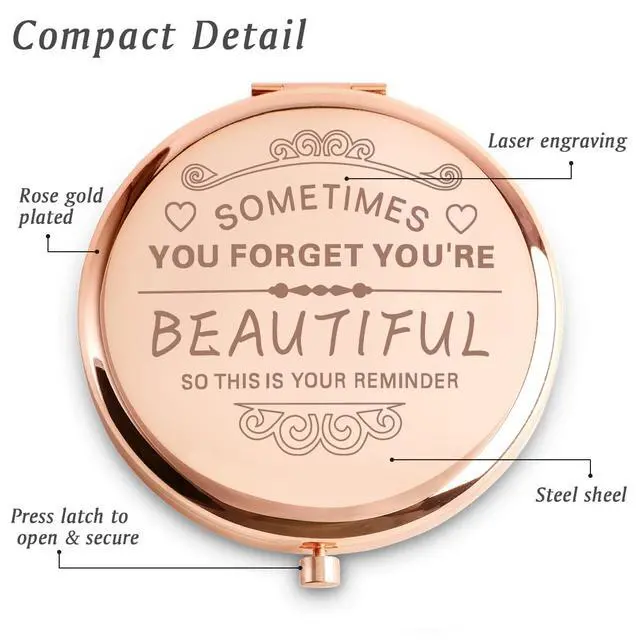 Alt view image 3 of 5 - Inspirational Gifts for Women, Personalized Christmas Stocking Stuffers Gifts, Unique Friendship Gifts, Engraved Compact Mirror with Sentimental Quote for Her Mom Grandma Best Friends Female