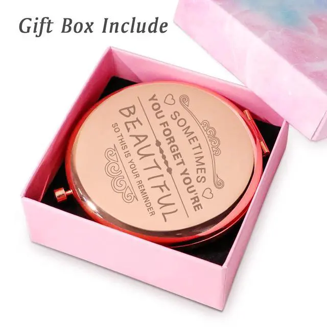 Alt view image 5 of 5 - Inspirational Gifts for Women, Personalized Christmas Stocking Stuffers Gifts, Unique Friendship Gifts, Engraved Compact Mirror with Sentimental Quote for Her Mom Grandma Best Friends Female