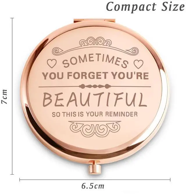 Alt view image 2 of 5 - Inspirational Gifts for Women, Personalized Christmas Stocking Stuffers Gifts, Unique Friendship Gifts, Engraved Compact Mirror with Sentimental Quote for Her Mom Grandma Best Friends Female