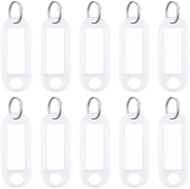 Main image of 10 Pieces Key Tags 2 Inch Soft Plastic Key Chain Tags with Blank Paper Labels Clear Windows Protective Films and Split Rings Flexible Item Identifiers, White
