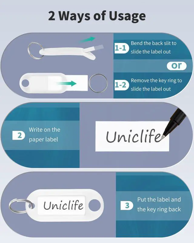 Alt view image 5 of 6 - 10 Pieces Key Tags 2 Inch Soft Plastic Key Chain Tags with Blank Paper Labels Clear Windows Protective Films and Split Rings Flexible Item Identifiers, White