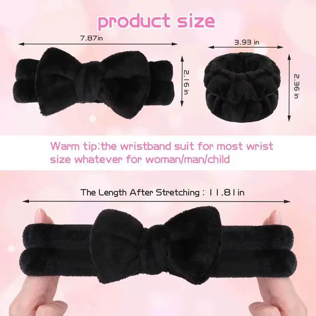 Alt view image 2 of 7 - Makeup Headbands,Black Spa Headband Wristbands for Washing Face