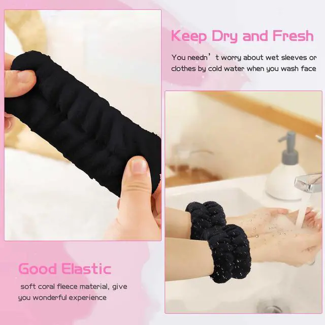 Alt view image 3 of 7 - Makeup Headbands,Black Spa Headband Wristbands for Washing Face