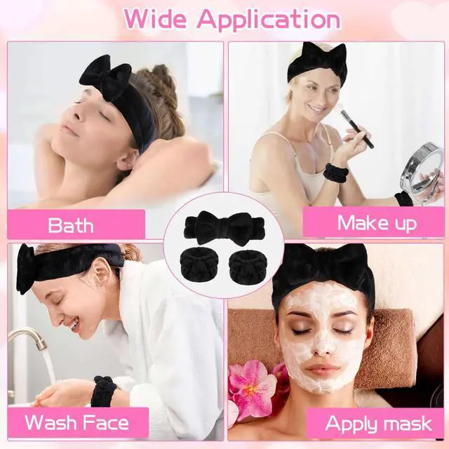 Alt view image 5 of 7 - Makeup Headbands,Black Spa Headband Wristbands for Washing Face