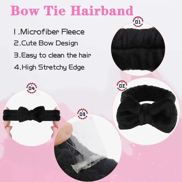 Alt view image 4 of 7 - Makeup Headbands,Black Spa Headband Wristbands for Washing Face