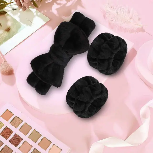 Alt view image 7 of 7 - Makeup Headbands,Black Spa Headband Wristbands for Washing Face