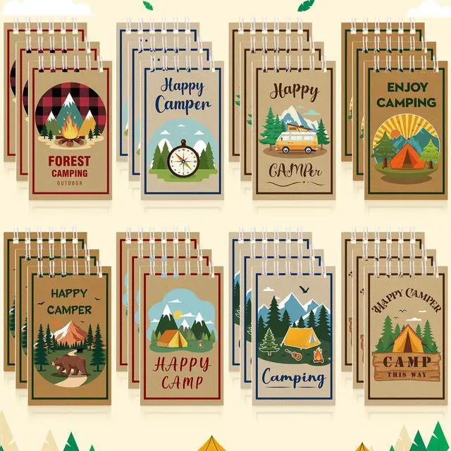 Main image of 24 PCS Mini Notebooks Bulk for Camping Party Favors Small Pocket Notepad for Camping Journal Spiral Notebook for Work Home Office School Adventure Gifts, 8 Design