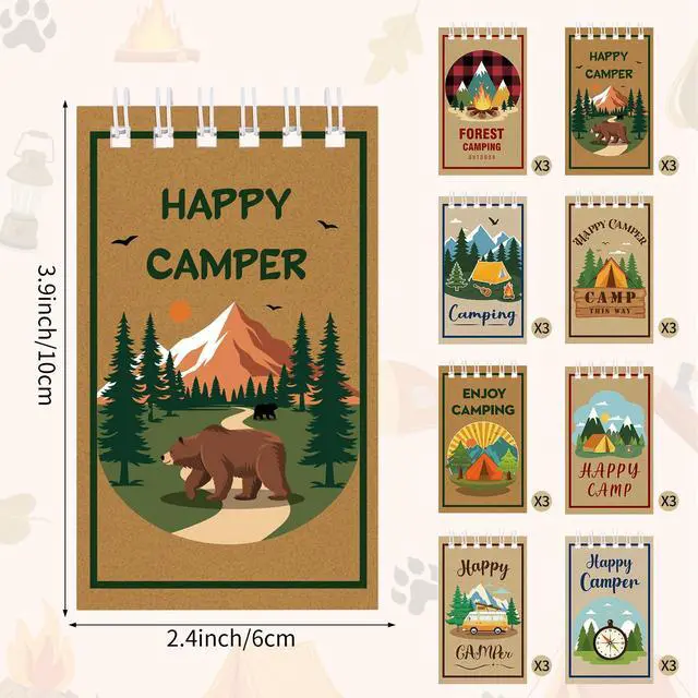 Alt view image 2 of 7 - 24 PCS Mini Notebooks Bulk for Camping Party Favors Small Pocket Notepad for Camping Journal Spiral Notebook for Work Home Office School Adventure Gifts, 8 Design