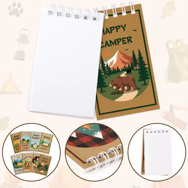 Alt view image 3 of 7 - 24 PCS Mini Notebooks Bulk for Camping Party Favors Small Pocket Notepad for Camping Journal Spiral Notebook for Work Home Office School Adventure Gifts, 8 Design