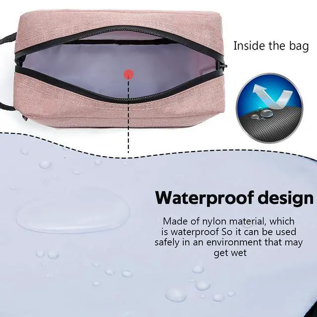 Alt view image 2 of 6 - Travel Toiletry Bag for Women and Men, Water-resistant Shaving Bag for Toiletries Accessories, Foldable Storage Bags with Divider and Handle for Cosmetics Toiletries Brushes Tools (Pink)