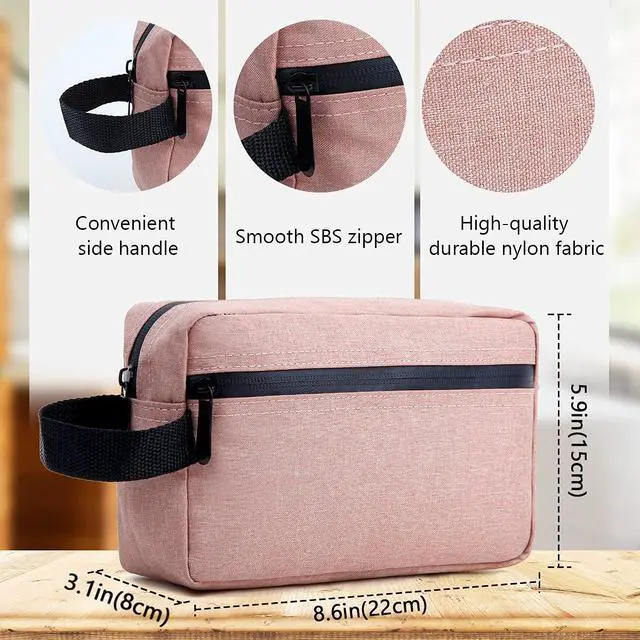 Alt view image 6 of 6 - Travel Toiletry Bag for Women and Men, Water-resistant Shaving Bag for Toiletries Accessories, Foldable Storage Bags with Divider and Handle for Cosmetics Toiletries Brushes Tools (Pink)