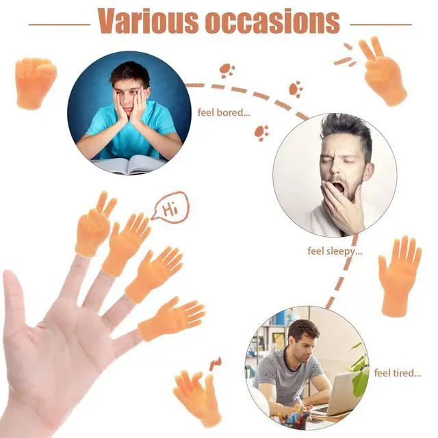 Alt view image 4 of 7 - 14 Pcs Tiny Finger Hands,Premium Rubber Mini Tiny Finger Hands,Flat Hand Style Mini Hand Finger Puppets for Puppet Show,Gag Performance,Party Favors