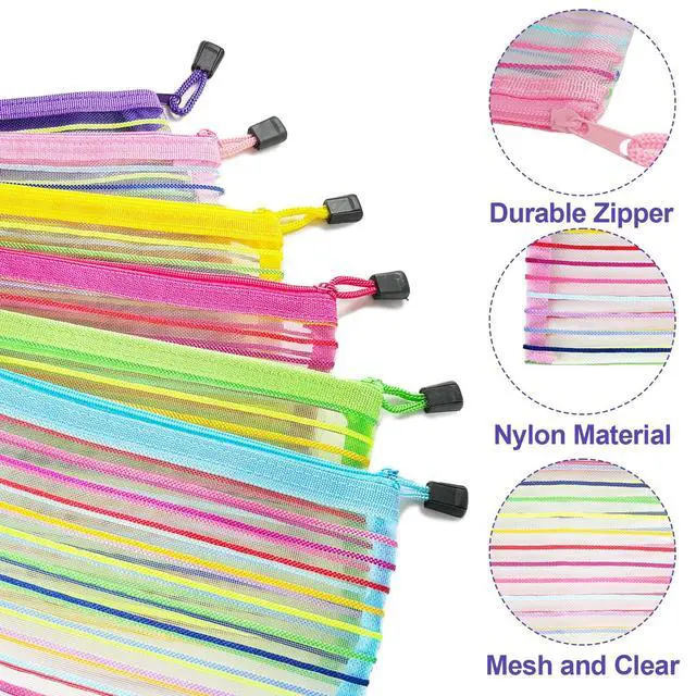 Alt view image 2 of 7 - Mesh Bags with Zipper (6 Pack), Small Nylon Makeup Bag Cosmetic Pouches Travel Organizer for Purse Diaper Bag Home Organizing Striped Mix 6 Colors