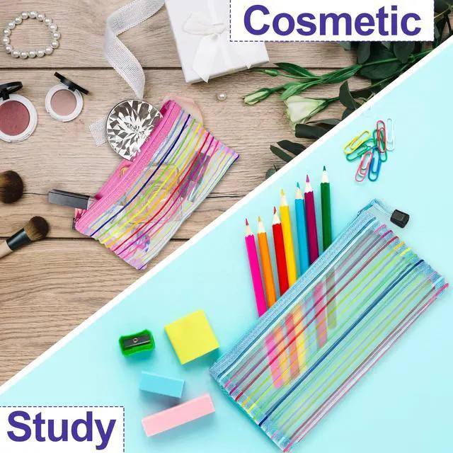 Alt view image 4 of 7 - Mesh Bags with Zipper (6 Pack), Small Nylon Makeup Bag Cosmetic Pouches Travel Organizer for Purse Diaper Bag Home Organizing Striped Mix 6 Colors