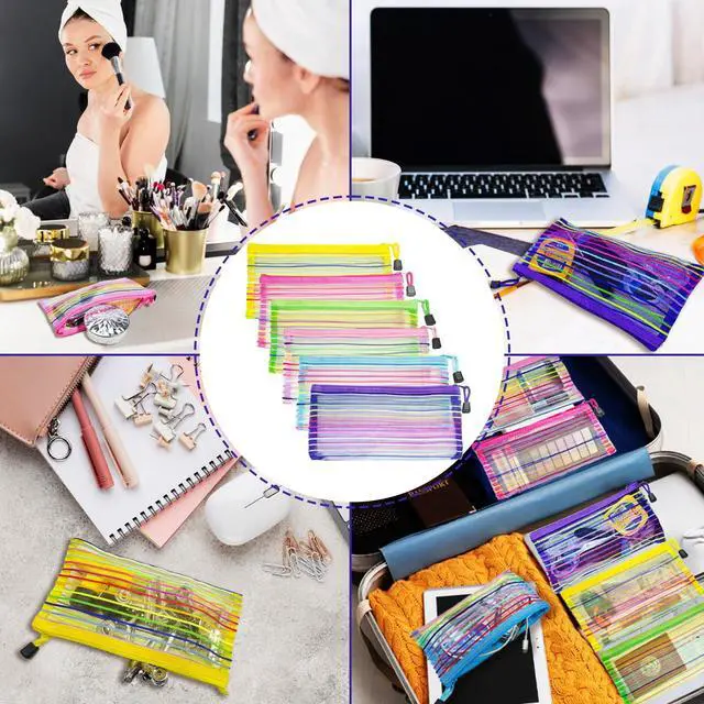 Alt view image 6 of 7 - Mesh Bags with Zipper (6 Pack), Small Nylon Makeup Bag Cosmetic Pouches Travel Organizer for Purse Diaper Bag Home Organizing Striped Mix 6 Colors