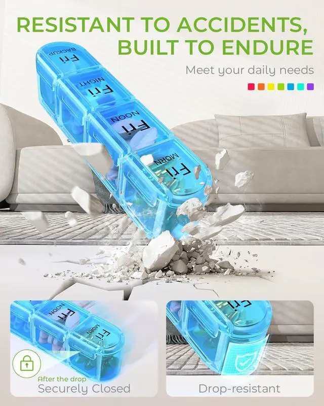 Alt view image 7 of 7 - Weekly Pill Organizer 4 Times A Day, Daily Pill Box 7 Day, Black