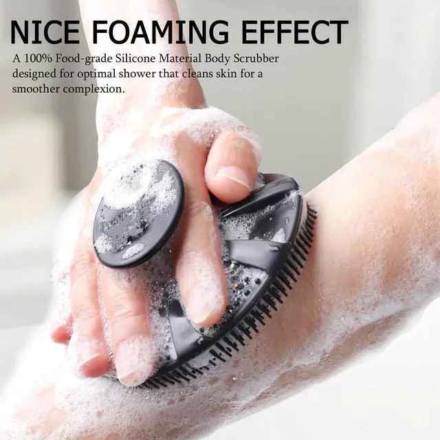 Alt view image 2 of 7 - Food-Grade Soft Silicone Body Scrubber Shower Brush, Black