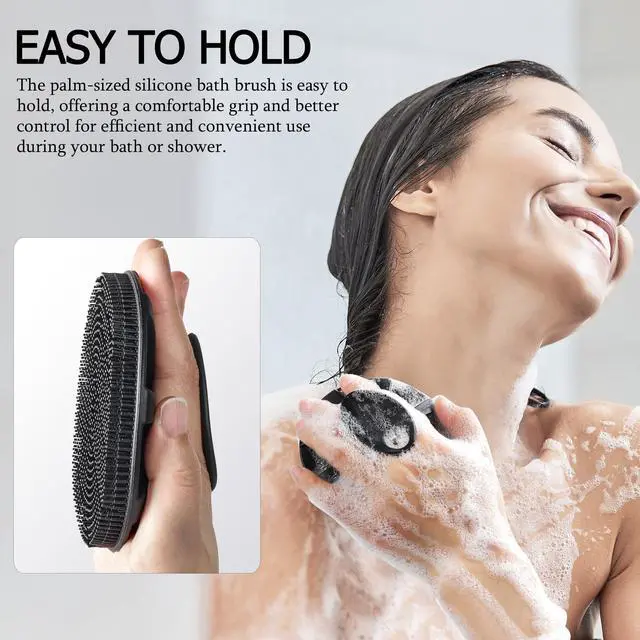 Alt view image 3 of 7 - Food-Grade Soft Silicone Body Scrubber Shower Brush, Black