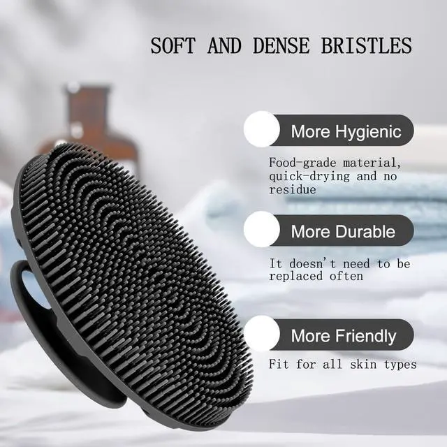 Alt view image 6 of 7 - Food-Grade Soft Silicone Body Scrubber Shower Brush, Black
