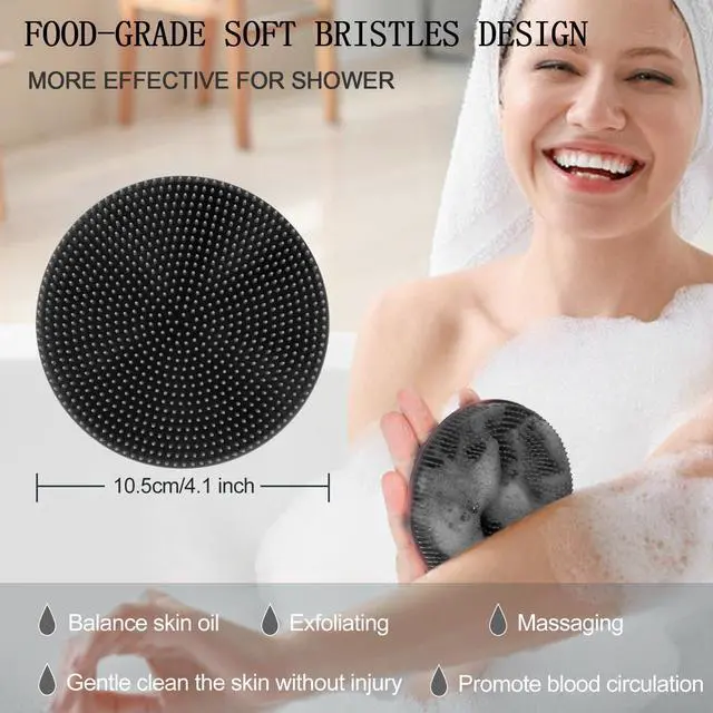 Alt view image 7 of 7 - Food-Grade Soft Silicone Body Scrubber Shower Brush, Black