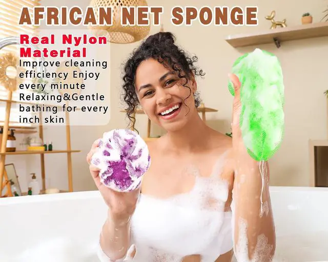 Alt view image 3 of 7 - 2 Pack African Net Sponge Exfoliating Body Scrubber Bath Sponge for Daily Use (Light Purple + Light Green)