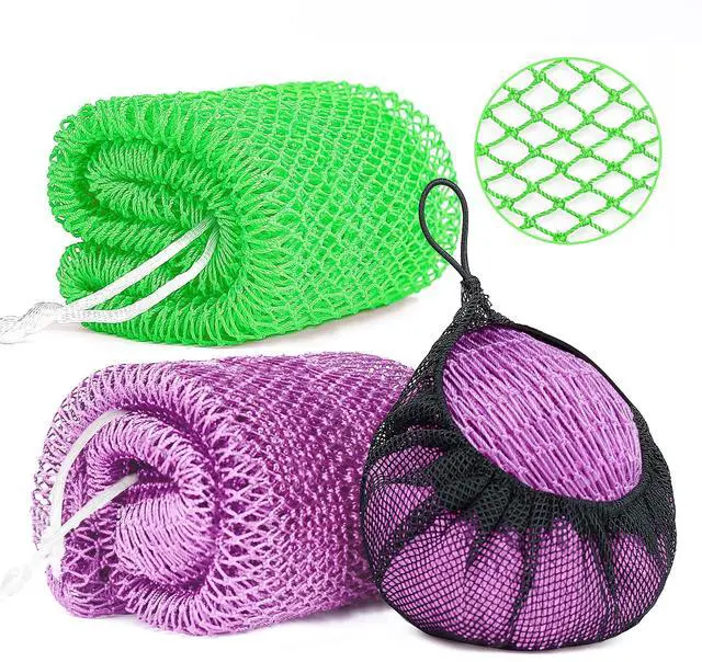 Main image of 2 Pack African Net Sponge Exfoliating Body Scrubber Bath Sponge for Daily Use (Light Purple + Light Green)