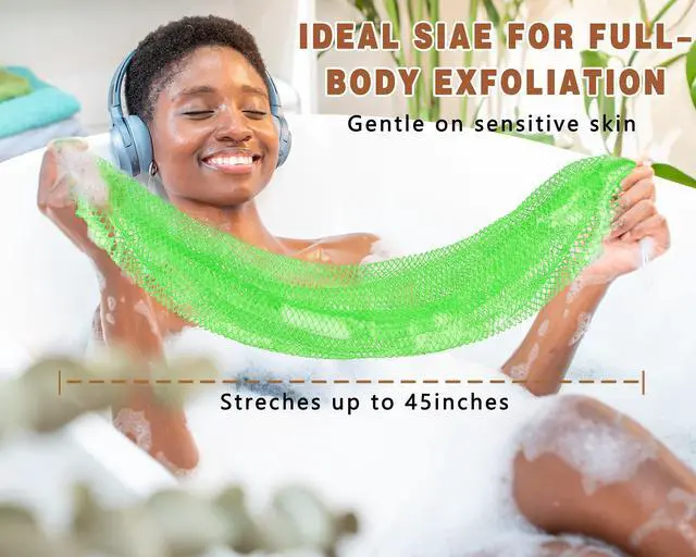 Alt view image 2 of 7 - 2 Pack African Net Sponge Exfoliating Body Scrubber Bath Sponge for Daily Use (Light Purple + Light Green)