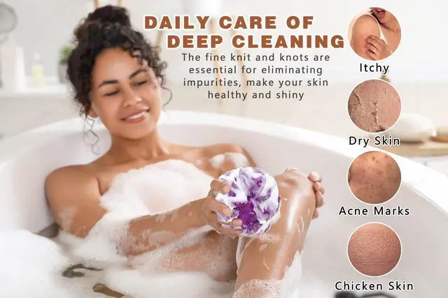 Alt view image 5 of 7 - 2 Pack African Net Sponge Exfoliating Body Scrubber Bath Sponge for Daily Use (Light Purple + Light Green)