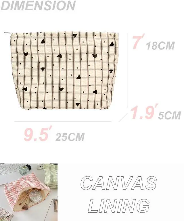 Alt view image 4 of 7 - Flat Makeup Bag for Women,Zipper Cosmetic Pouch for Purse,Gingham Heart